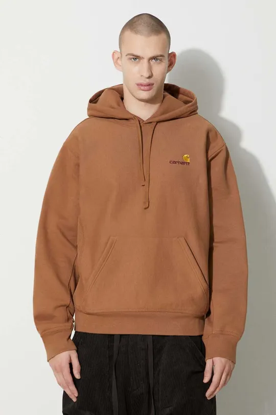 Mikina Carhartt WIP Hooded American Script Sweat hnědá