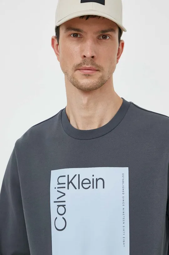 γκρί Βαμβακερή μπλούζα Calvin Klein