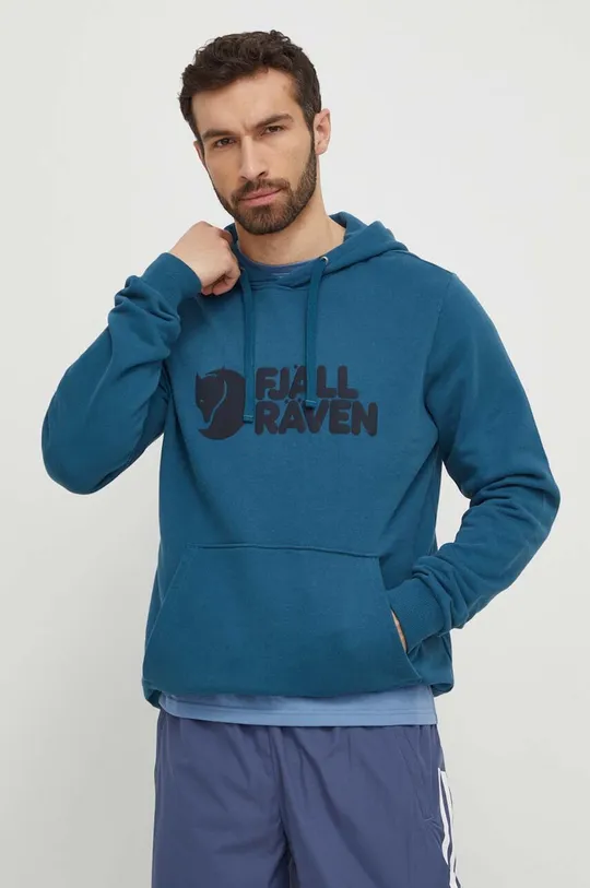 modra Bombažen pulover Fjallraven Fjällräven Logo Hoodie Moški