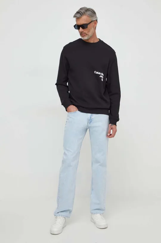 Βαμβακερή μπλούζα Calvin Klein Jeans μαύρο