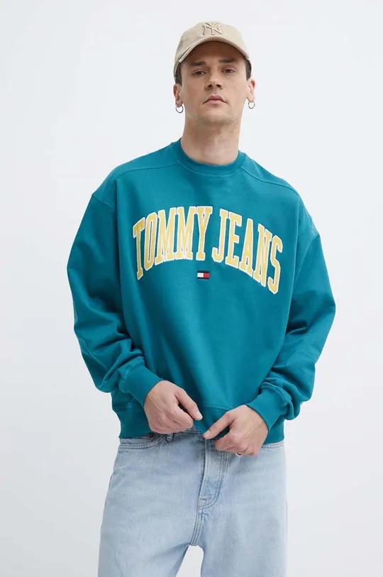turkizna Bombažen pulover Tommy Jeans Moški
