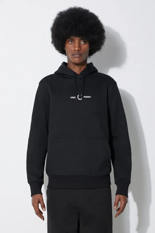 nero Fred Perry felpa Double Graphic Hooded Sweat Uomo