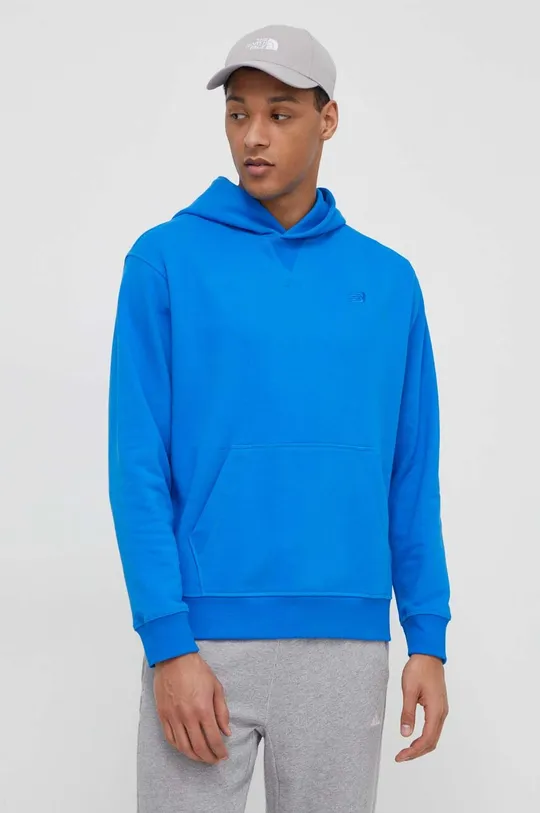 modra Bombažen pulover New Balance Moški