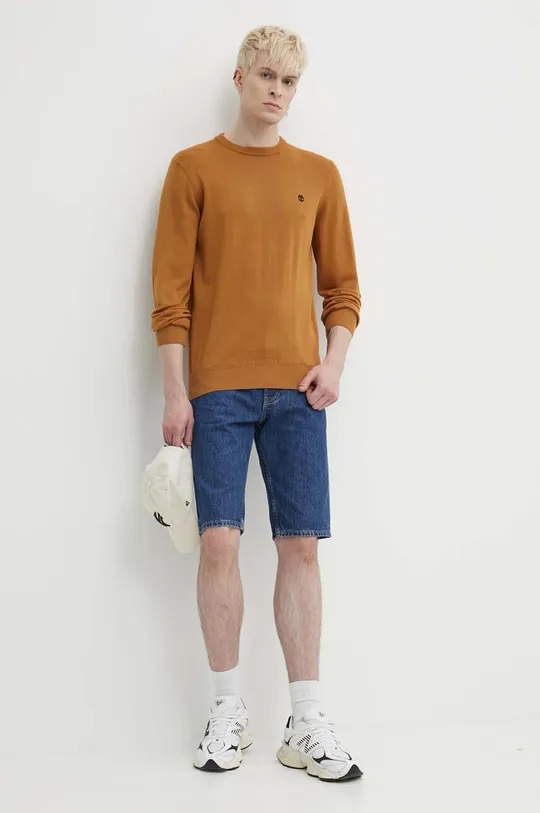 Хлопковый свитер Timberland коричневый