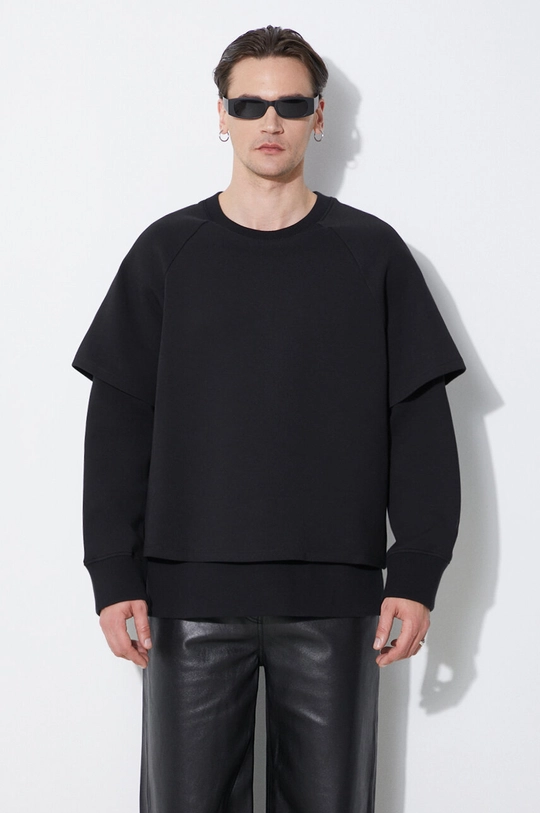 negru Neil Barrett bluza Slim Dropped Shoulder Double Layer Sweatshirt De bărbați