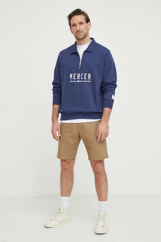 Mercer Amsterdam bluza bawełniana The Quarter Zip granatowy