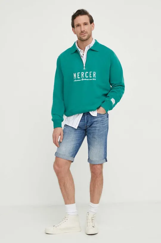 Mercer Amsterdam pamut melegítőfelső The Quarter Zip zöld