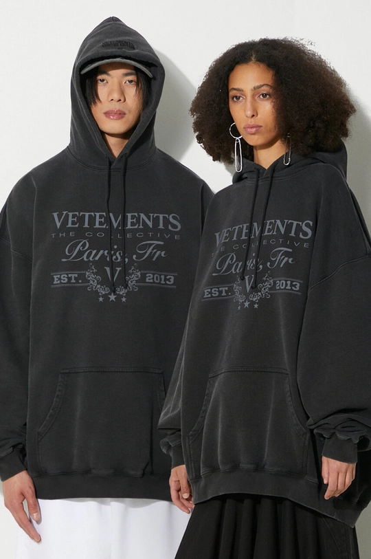 Кофта VETEMENTS Paris Logo Hoodie з капюшоном чорний UE64HD220B