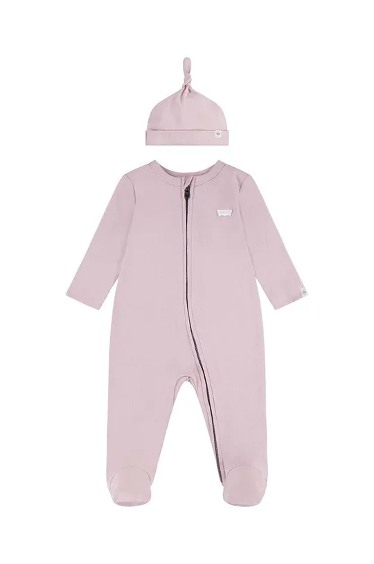 розовый Хлопковый комбинезон для младенцев Levi's LVN FOOTED COVERALL & HAT SET Для мальчиков