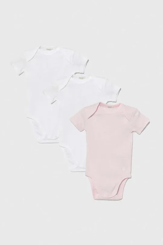 różowy United Colors of Benetton body bawełniane niemowlęce 3-pack Dziewczęcy