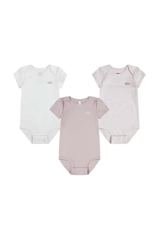różowy Levi's body bawełniane niemowlęce LVG 3PK BOW BODYSUIT SET 3-pack Dziewczęcy