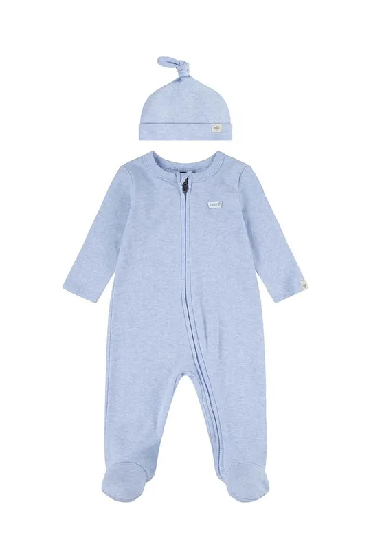 niebieski Levi's pajacyk niemowlęcy bawełniany LVN FOOTED COVERALL & HAT SET Dziecięcy