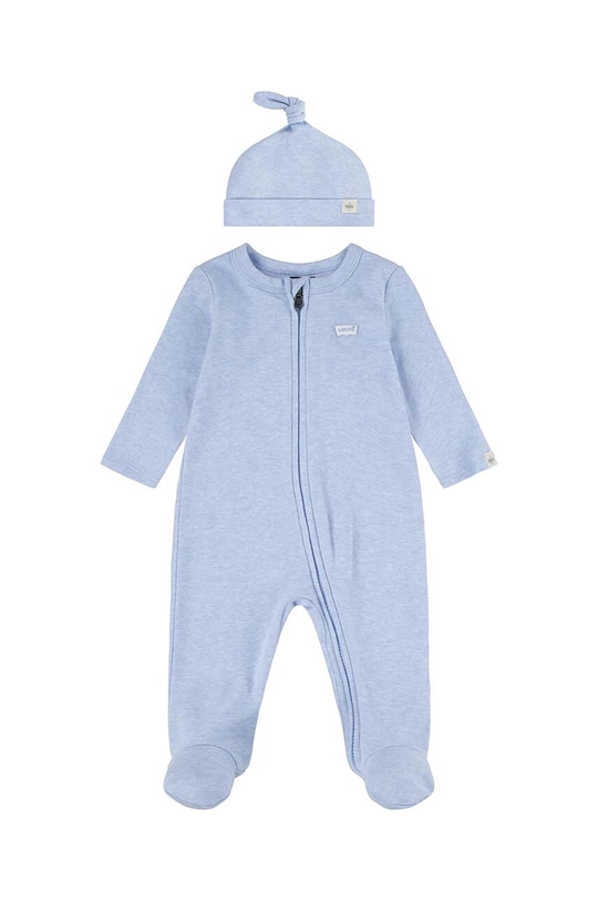 modra Bombažen pajac za dojenčka Levi's LVN FOOTED COVERALL & HAT SET Otroški