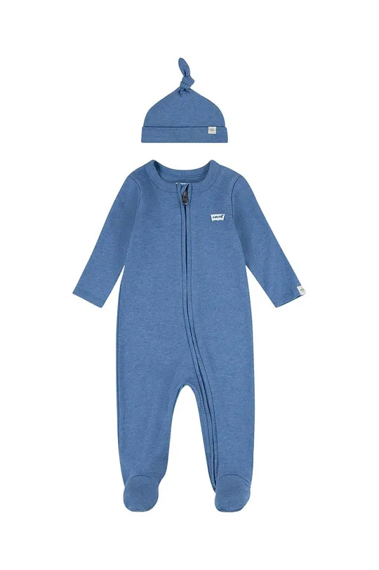 plava Pamučni kombinezon za bebe Levi's LVN FOOTED COVERALL & HAT SET Dječji