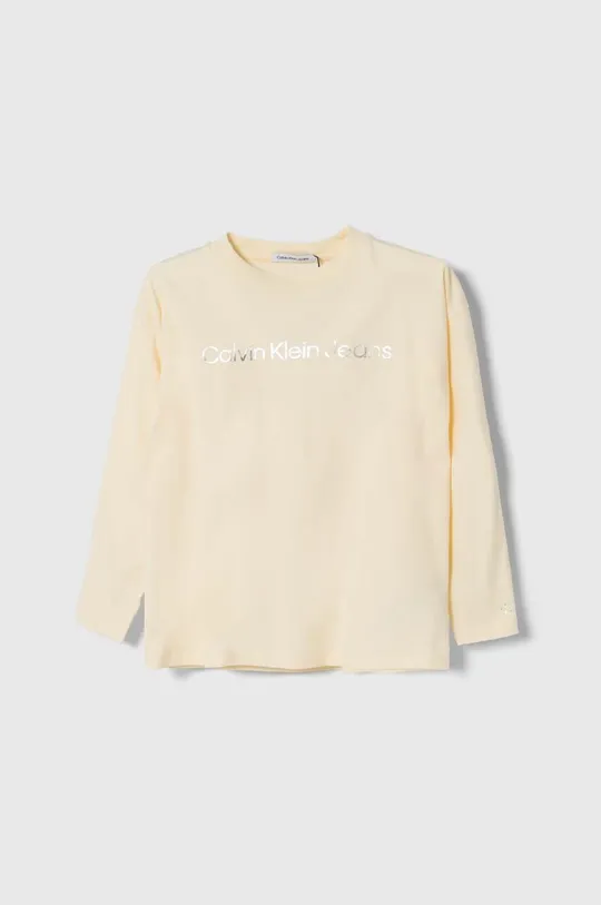 béžová Detská bavlnená košeľa s dlhým rukávom Calvin Klein Jeans Chlapčenský