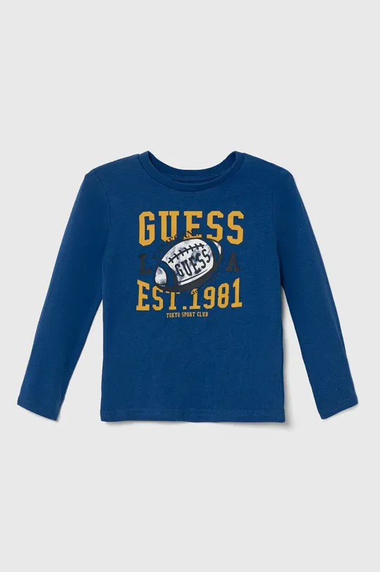 modra Otroška bombažna majica z dolgimi rokavi Guess Fantovski