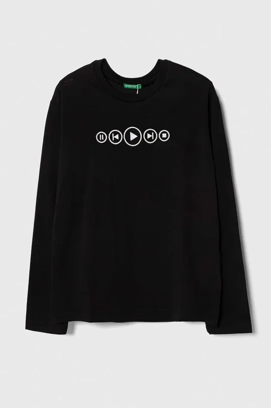 čierna Detská bavlnená košeľa s dlhým rukávom United Colors of Benetton Chlapčenský