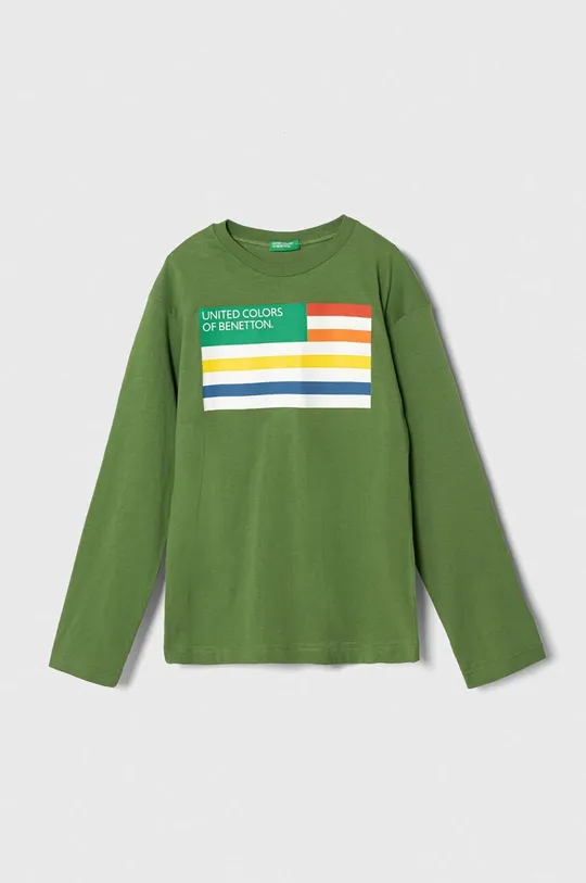 зелений Дитячий бавовняний лонгслів United Colors of Benetton Для хлопчиків