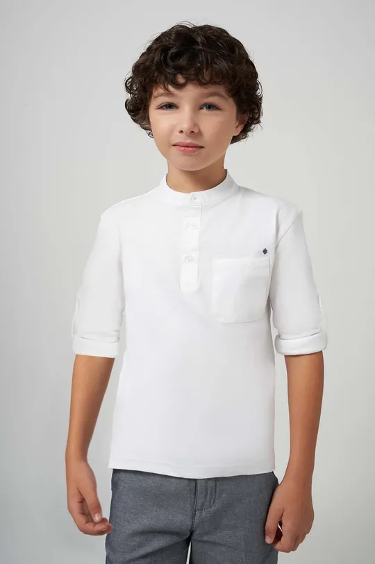 biela Detská bavlnená košeľa s dlhým rukávom Mayoral Chlapčenský