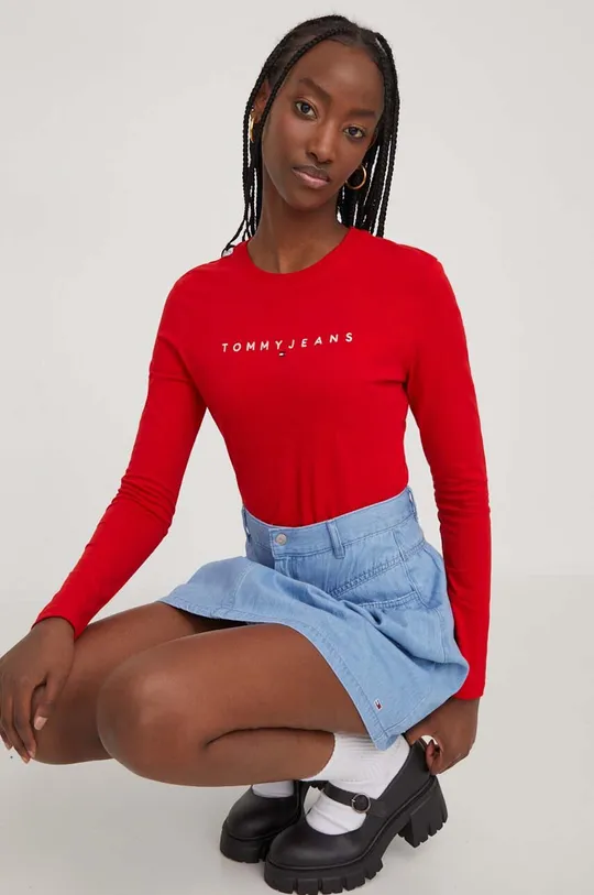 κόκκινο Βαμβακερή μπλούζα με μακριά μανίκια Tommy Jeans Γυναικεία