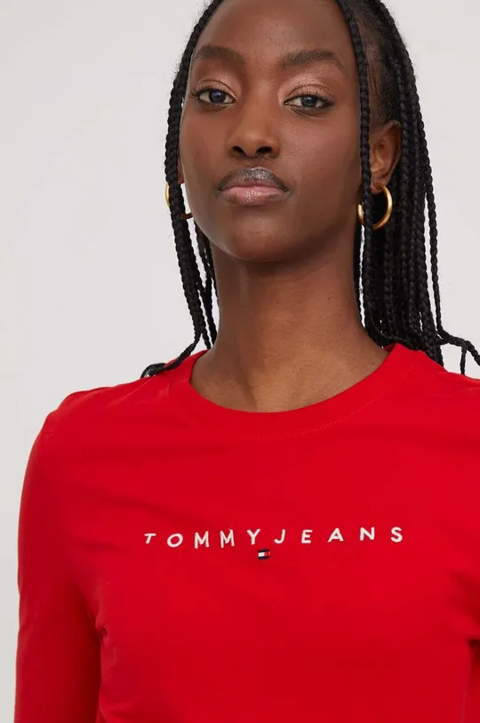 crvena Pamučna majica dugih rukava Tommy Jeans