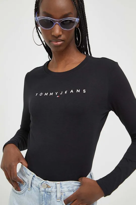 črna Bombažna majica z dolgimi rokavi Tommy Jeans Ženski