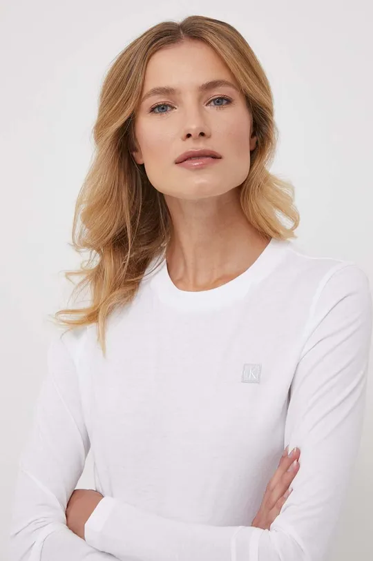 biela Bavlnené tričko s dlhým rukávom Calvin Klein Jeans Dámsky