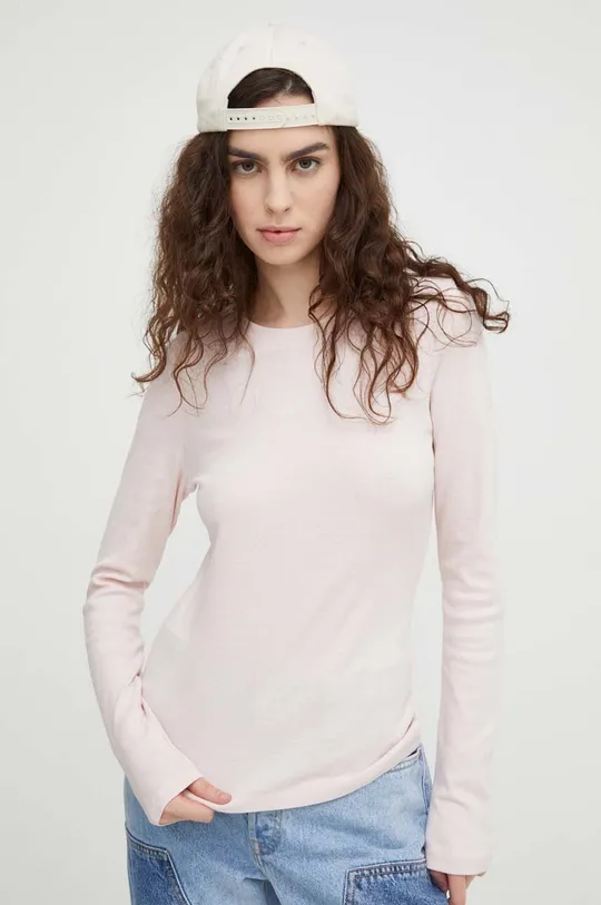 Βαμβακερή μπλούζα με μακριά μανίκια Levi's ροζ