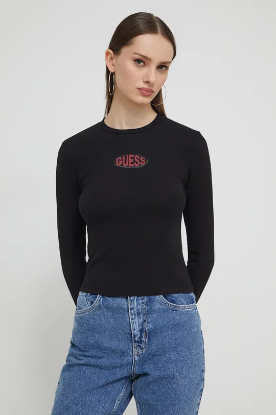 črna Majica z dolgimi rokavi Guess Originals Ženski