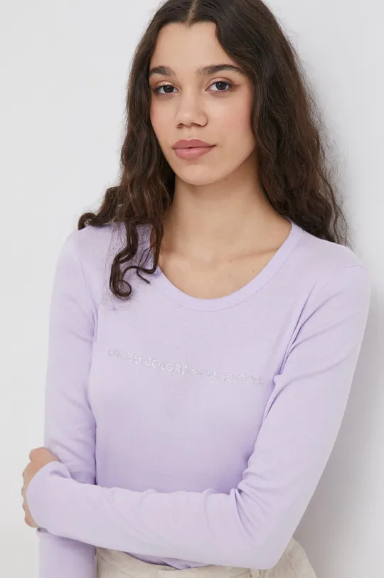 fialová Bavlnené tričko s dlhým rukávom United Colors of Benetton