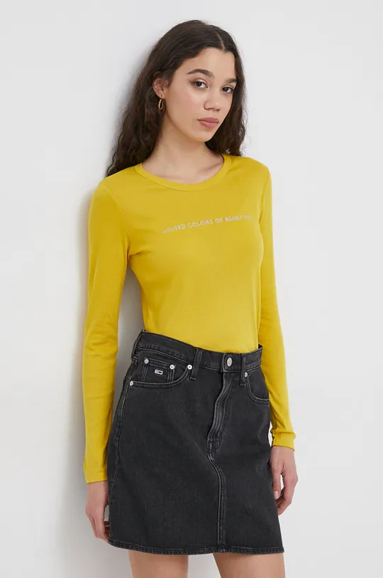 κίτρινο Βαμβακερή μπλούζα με μακριά μανίκια United Colors of Benetton Γυναικεία