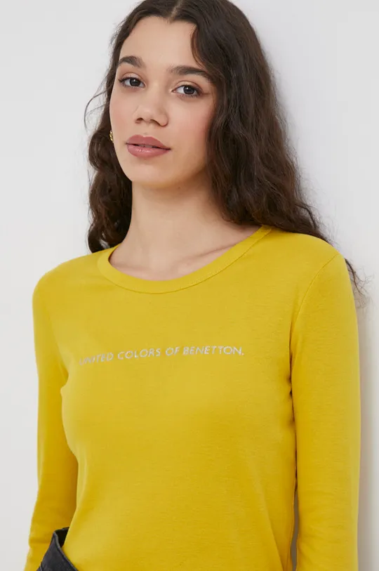 rumena Bombažna majica z dolgimi rokavi United Colors of Benetton