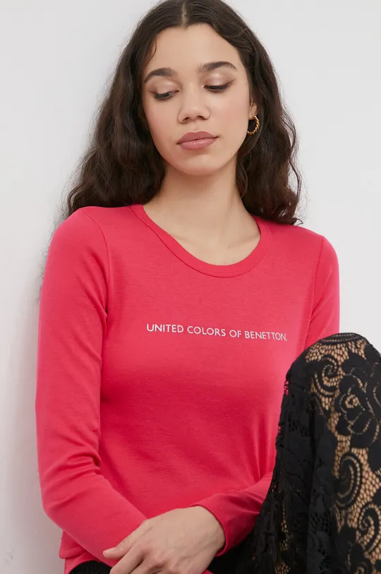 ružová Bavlnené tričko s dlhým rukávom United Colors of Benetton Dámsky