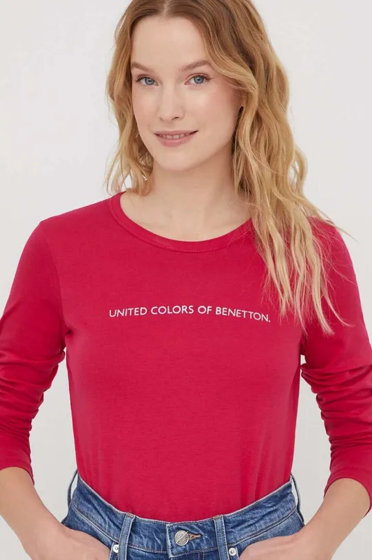 ružová Bavlnené tričko s dlhým rukávom United Colors of Benetton Dámsky