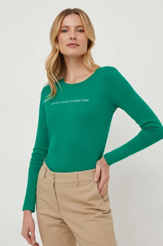 zelena Bombažna majica z dolgimi rokavi United Colors of Benetton Ženski
