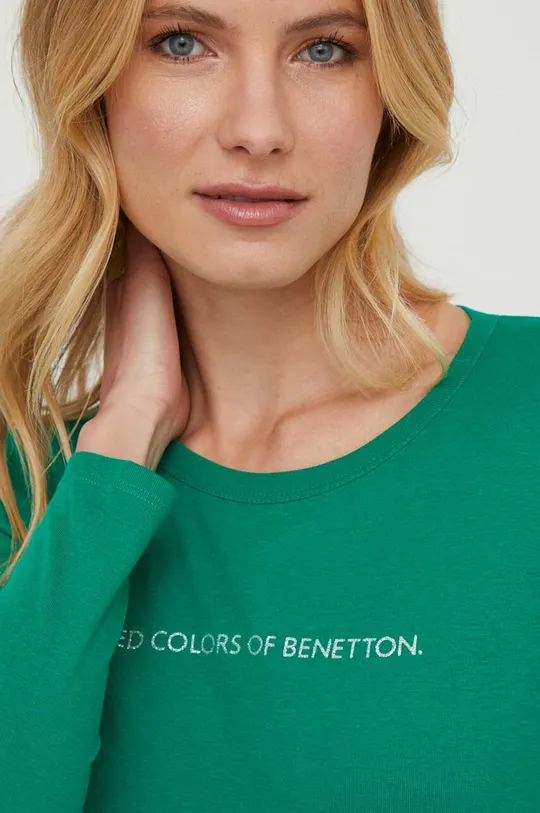 zelena Bombažna majica z dolgimi rokavi United Colors of Benetton