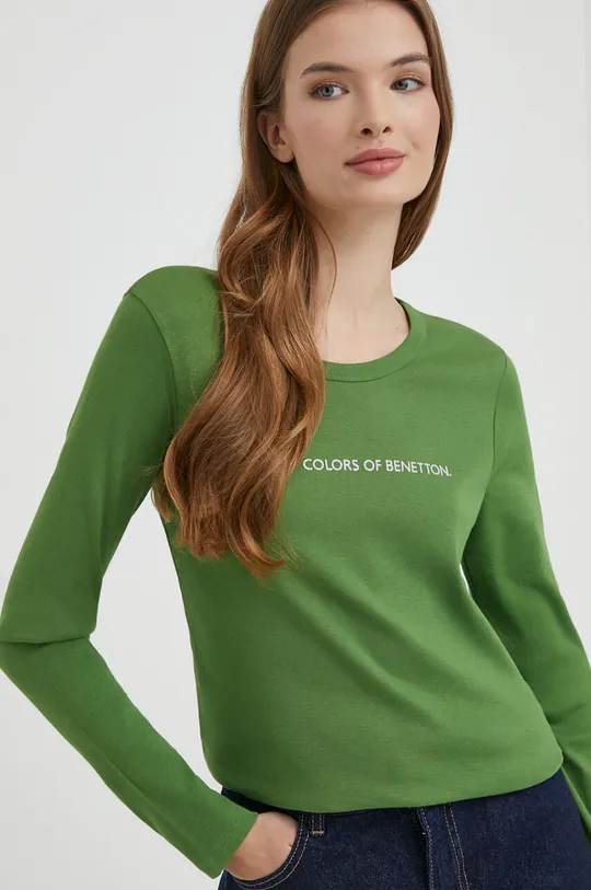 zelena Bombažna majica z dolgimi rokavi United Colors of Benetton Ženski