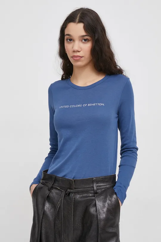 modrá Bavlnené tričko s dlhým rukávom United Colors of Benetton