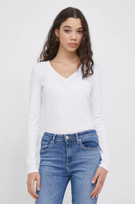 λευκό Βαμβακερή μπλούζα με μακριά μανίκια United Colors of Benetton Γυναικεία