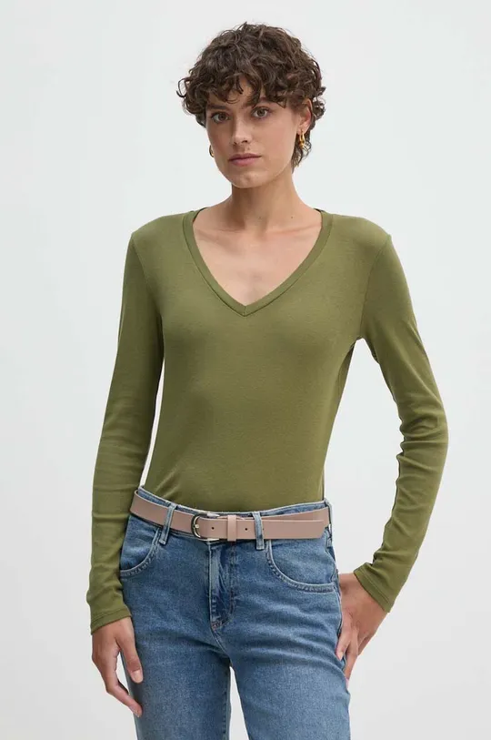 United Colors of Benetton top a maniche lunghe in cotone semplice verde 3GA2E4245