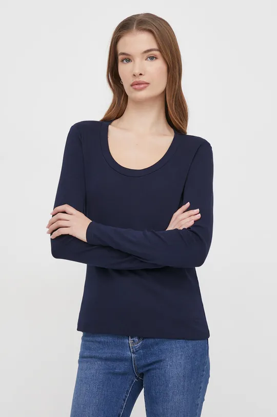 σκούρο μπλε Βαμβακερή μπλούζα με μακριά μανίκια United Colors of Benetton Γυναικεία