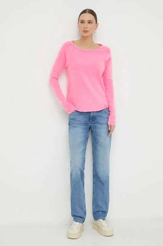 Βαμβακερή μπλούζα με μακριά μανίκια American Vintage T-SHIRT ML COL BATEAU ροζ