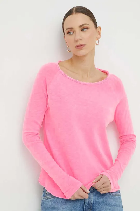 ružová Bavlnené tričko s dlhým rukávom American Vintage