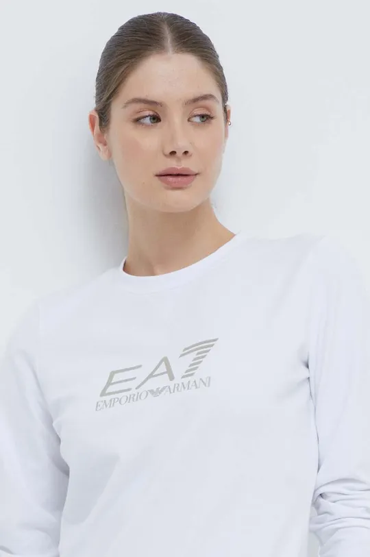 bela Majica z dolgimi rokavi EA7 Emporio Armani