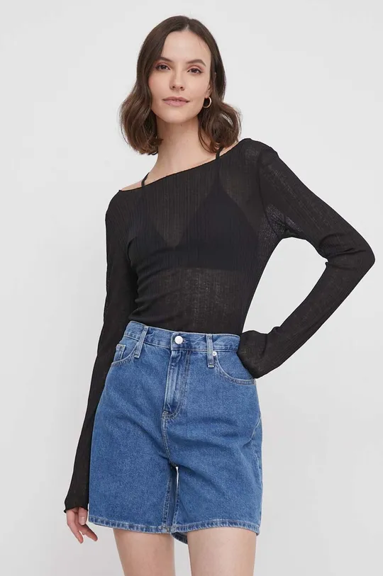 črna Majica z dolgimi rokavi Calvin Klein Jeans