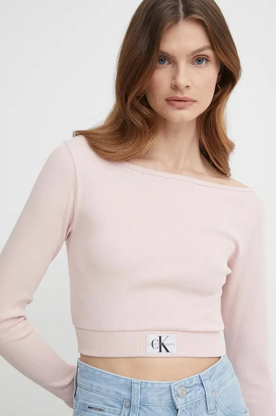 roza Majica z dolgimi rokavi Calvin Klein Jeans Ženski