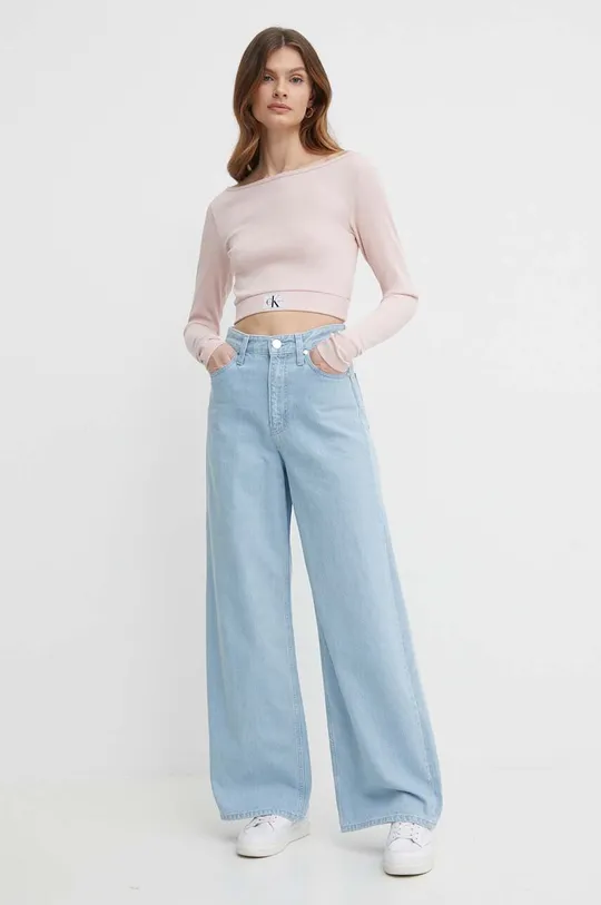 Tričko s dlhým rukávom Calvin Klein Jeans ružová