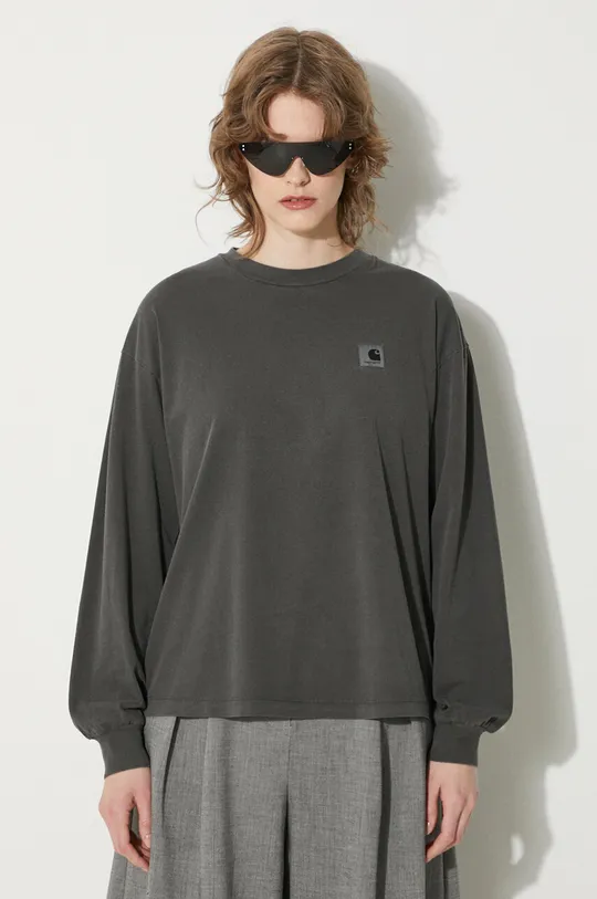 γκρί Βαμβακερή μπλούζα με μακριά μανίκια Carhartt WIP Longsleeve Nelson T-Shirt Γυναικεία