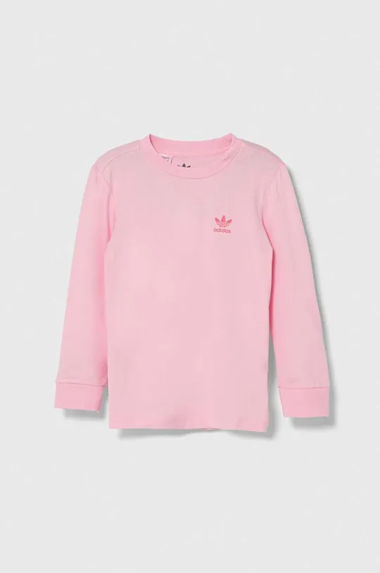 рожевий Дитячий бавовняний лонгслів adidas Originals Для дівчаток
