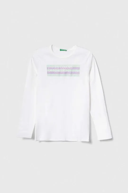 bela Otroška bombažna majica z dolgimi rokavi United Colors of Benetton Dekliški